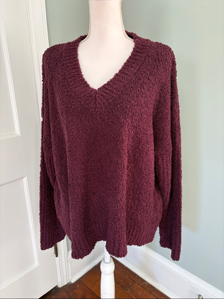 Cable & Gauge Soft & Cozy V-Neck Women's Sweater Burgundy Purple Size Large